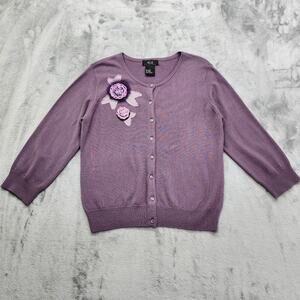 Vintage AGB Byer California Sweater Women L Purple Crew Neck 3/4 Sleeve Cardigan